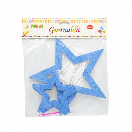 Guirnaldas - Contorno Estrellas Grandes Azul Brillante 12pcs